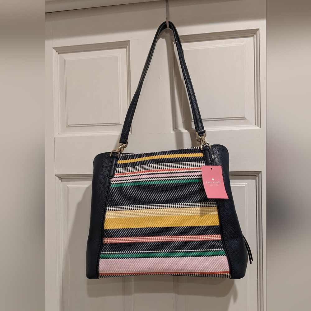 Kate Spade Navy and Multicolor Striped Shoulder Bag